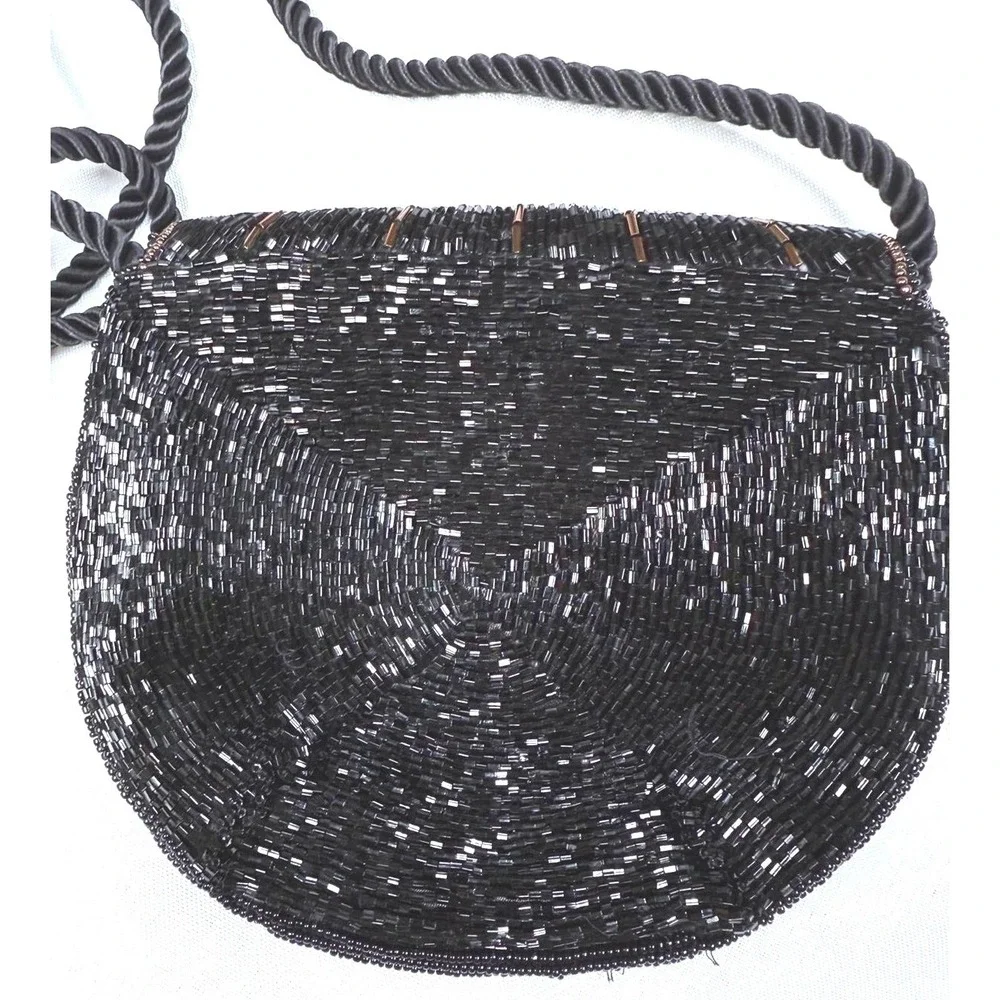 Crossbody evening‎ purse Black Gold Beaded
